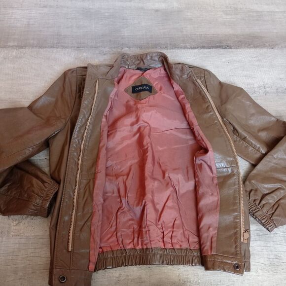 Opera Leather Vintage Biker Jacket Brown Cropped Rock Punk Goth 11/12 - Picture 6 of 7